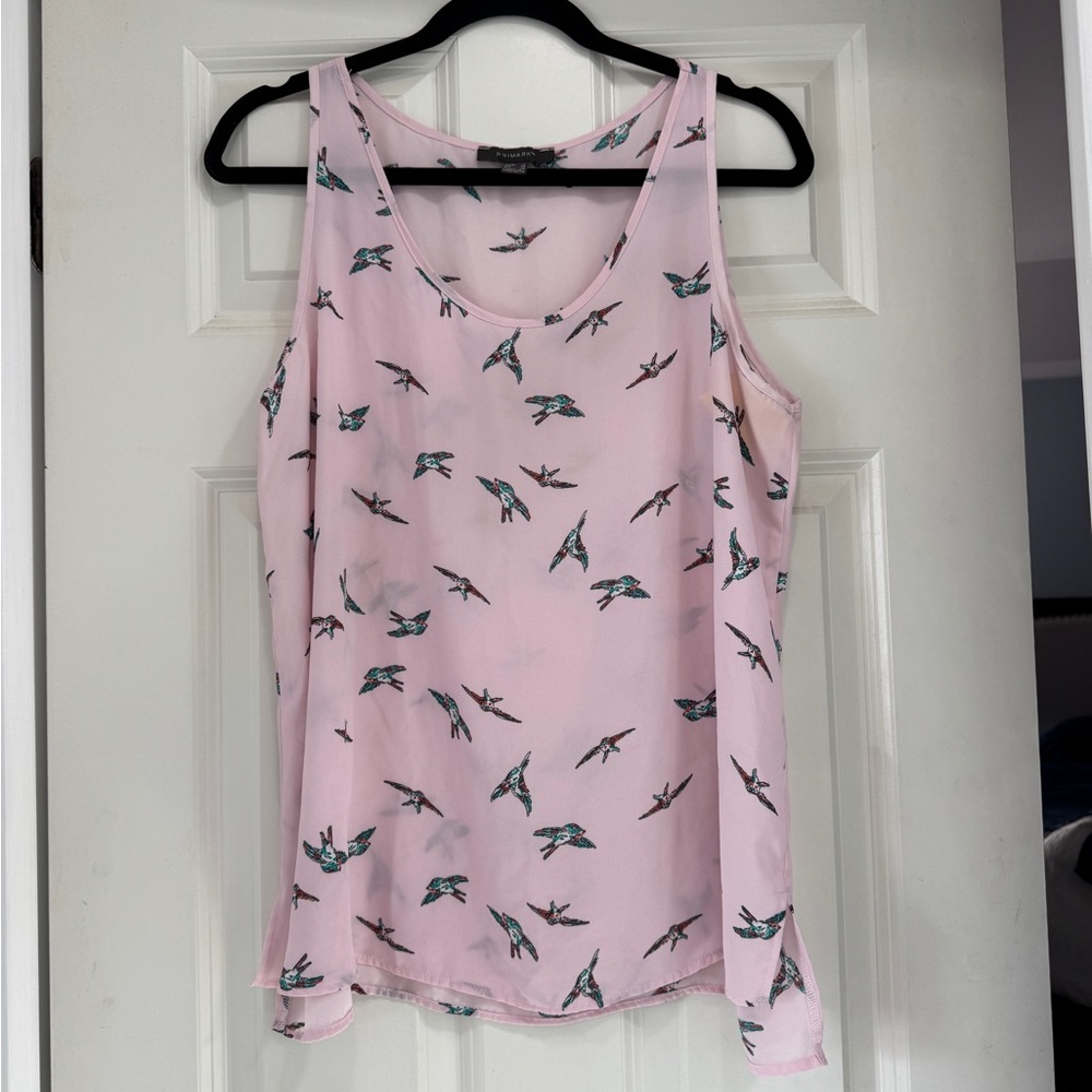 Primark Light Pink Tank Top with Bird Pattern Whimsical, twee, coquette fairy